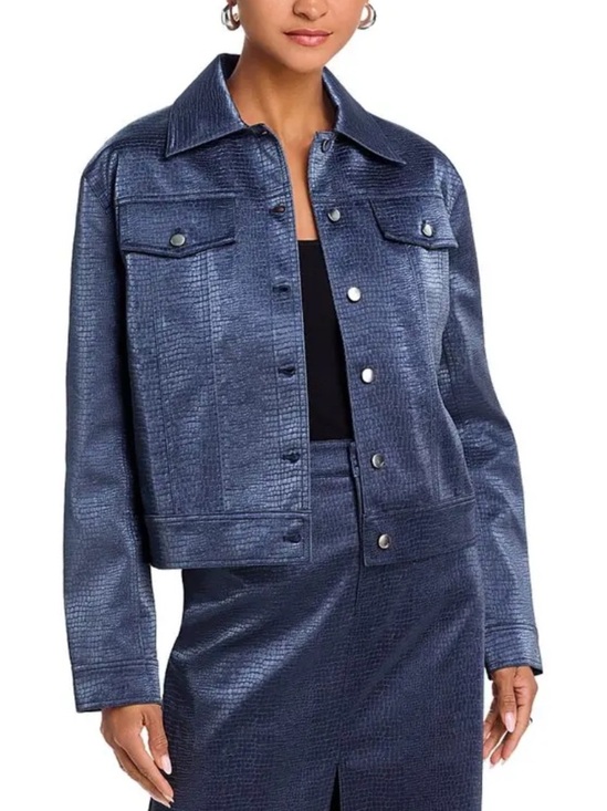 Wayf Jackets & Blazers - Wayf Camille Faux Leather Jacket in Metallic Navy